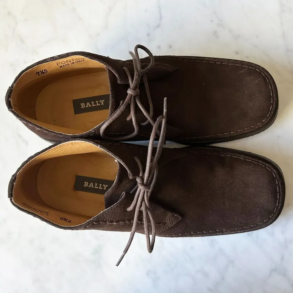 Bally Chukka Boots Men's 7.5 D Brown Suede Leather Gum Sole Italy Pontos